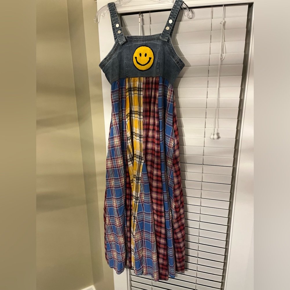 Euc LaLa Medium Mixed Media Plaid & Denim Sundress smoke pet free from Nordstrom